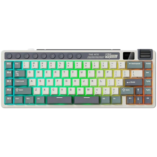 Klawiatura mechaniczna Royal Kludge M70 w wariancie kolorystycznym Cyan Purple z przełącznikami Beige Switch, układ US.