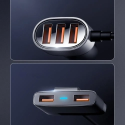 JOYROOM Szybka ładowarka samochodowa 5x USB 6.2A z przedłużaczem czarny