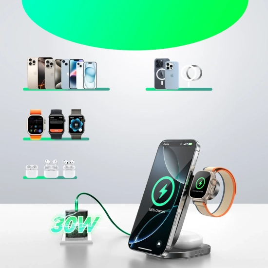 JOYROOM Ładowarka indukcyjna bezprzewodowa 3w1 do telefonu zegarka