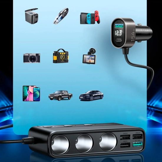 JOYROOM 9w1 ładowarka samochodowa rozdzielacz 5x USB 1x USB-C 3x gniazdo