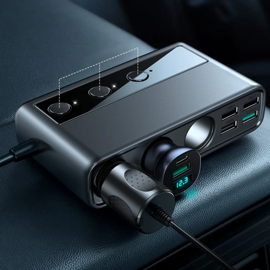 JOYROOM 9w1 ładowarka samochodowa rozdzielacz 5x USB 1x USB-C 3x gniazdo