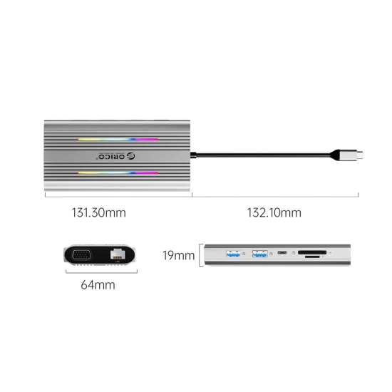 ORICO Stacja dokująca HUB 12w1 USB-C - USB-A USB-C HDMI VGA RJ45 SD PD