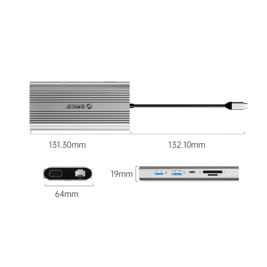 ORICO Stacja dokująca 12w1 USB-C - USB-A USB-C HDMI VGA RJ45 SD microSD PD