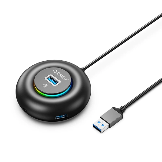 ORICO Hub adapter 4-portowy USB-A - USB-A mini jack RGB 1.8 m - czarny