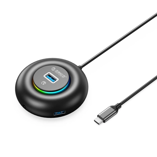 ORICO Hub adapter 4-portowy USB-C - USB-A mini jack RGB 0.3 m - czarny