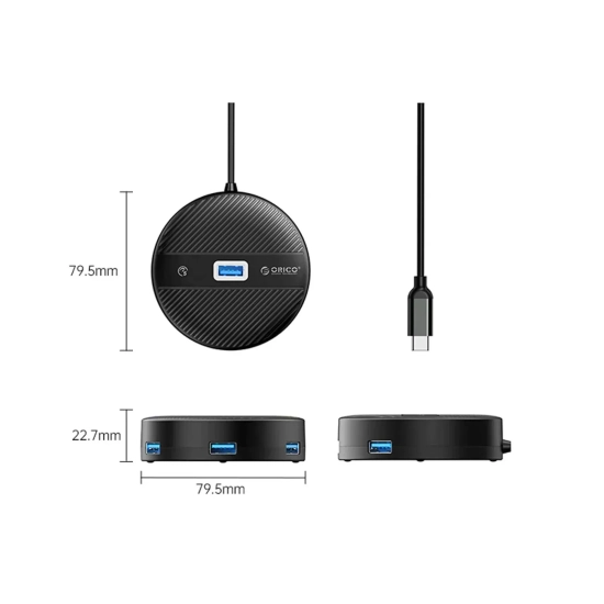 ORICO Hub adapter 4-portowy USB-C - USB-A 0.3 m - czarny