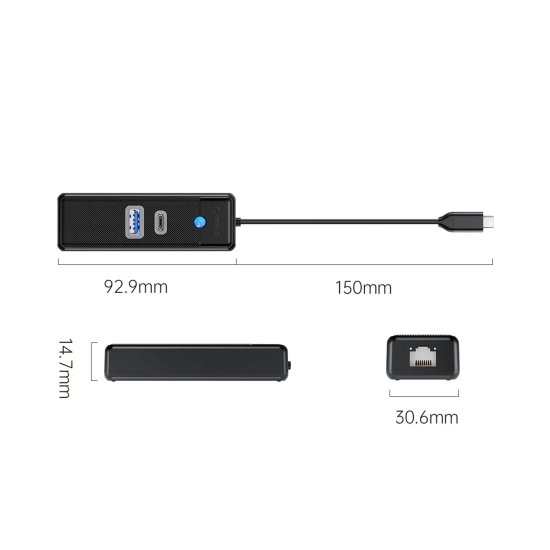 ORICO HUB rozdzielacz 3-portowy USB-C - USB-A USB-C RJ45 Gigabit Ethernet