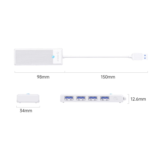 ORICO HUB rozdzielacz 4-portowy USB-A 0.15 m - biały