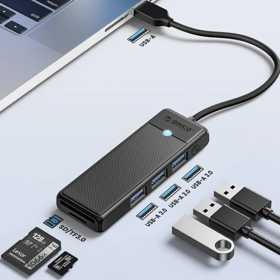 ORICO HUB adapter 4-portowy USB-A - USB-A czytnik kart SD microSD 1 m