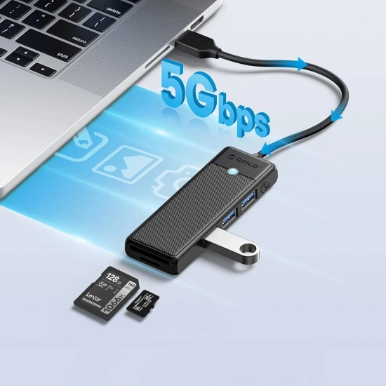 ORICO HUB adapter 4-portowy USB-A - USB-A czytnik kart SD microSD 1 m