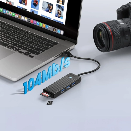 ORICO HUB adapter 4-portowy USB-A - USB-A czytnik kart SD microSD 1 m