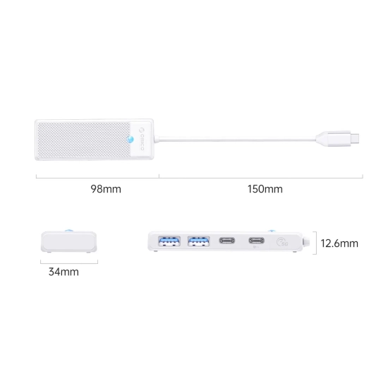 ORICO HUB adapter USB-C - USB-A USB-C z ładowaniem USB-C PD 100 W 0.15 m
