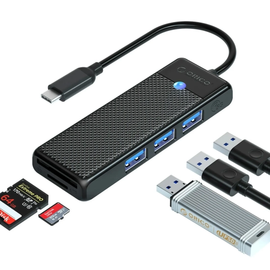 ORICO HUB adapter 4-portowy USB-C - USB-A czytnik kart SD microSD 1.8 m