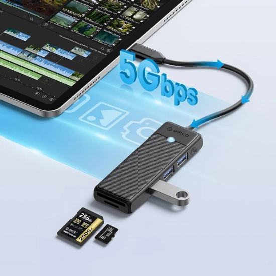 ORICO HUB adapter 4-portowy USB-C - USB-A czytnik kart SD microSD 1.8 m