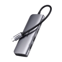 UGREEN 6w1 HUB adapter USB-C - HDMI USB-A USB-C PD czytnik SD TF - szary