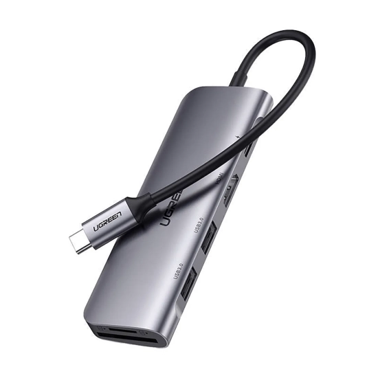 UGREEN 6w1 HUB adapter USB-C - HDMI USB-A USB-C PD czytnik SD TF - szary