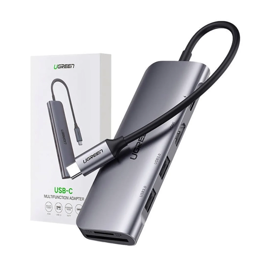 UGREEN 6w1 HUB adapter USB-C - HDMI USB-A USB-C PD czytnik SD TF - szary