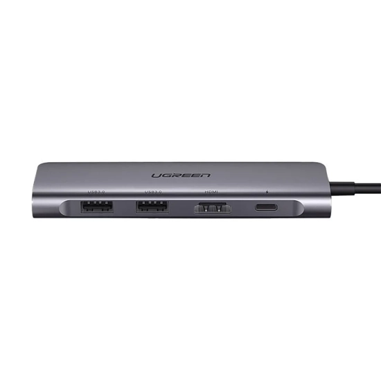 UGREEN 6w1 HUB adapter USB-C - HDMI USB-A USB-C PD czytnik SD TF - szary