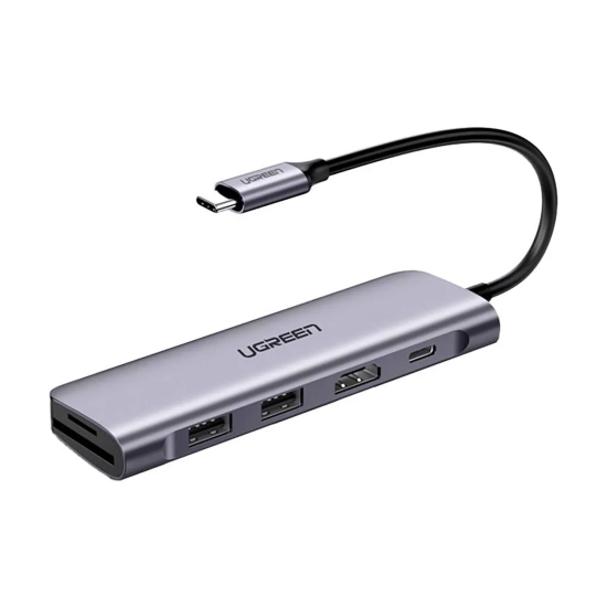UGREEN 6w1 HUB adapter USB-C - HDMI USB-A USB-C PD czytnik SD TF - szary