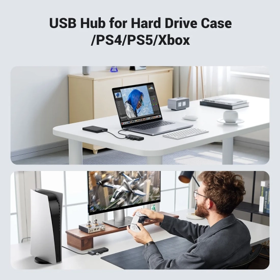 UGREEN HUB adapter rozdzielacz portów 4x USB-A 3.0 i kablem zasilającym