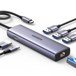 UGREEN 6w1 HUB adapter USB-C - 3x USB-A 3.0 / HDMI / RJ45 / USB-C PD