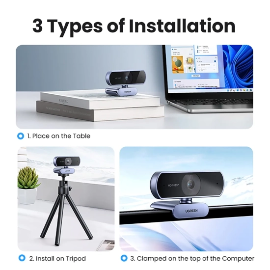 UGREEN Kamera internetowa Full HD z mikrofonami do nagrań Video USB-A