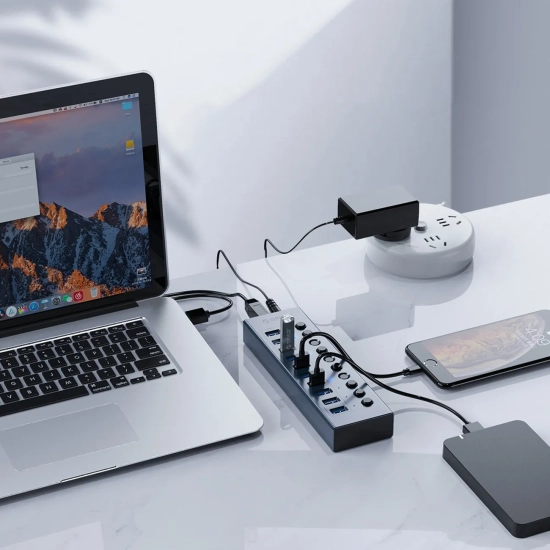 ORICO Hub BT2U3-16AB z włącznikami 16x USB-A - szary