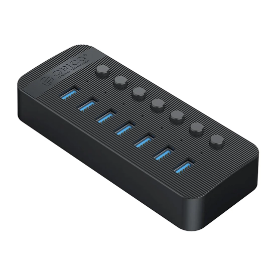 ORICO Hub CT2U3-7AB z włącznikami 7x USB-A - czarny