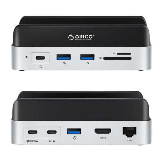 ORICO Stacja dokująca 10w1 do Mac mini M.2 USB-C USB-A HDMI RJ45 SD/TF