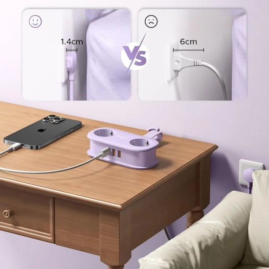 ORICO Listwa zasilająca 5w1 AC USB-A USB-C GaN 20W - fioletowa