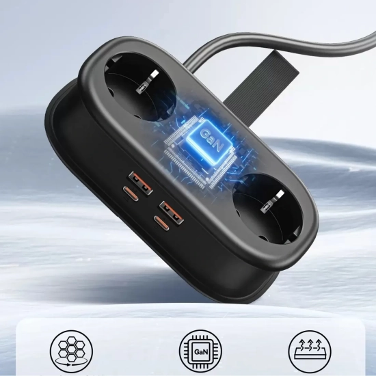 ORICO Listwa zasilająca 6w1 AC USB-A USB-C GaN 65W - czarna