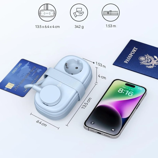 ORICO Listwa zasilająca 6w1 AC USB-A USB-C GaN 65W - niebieska