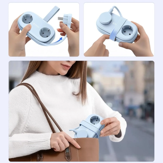 ORICO Listwa zasilająca 6w1 AC USB-A USB-C GaN 65W - niebieska