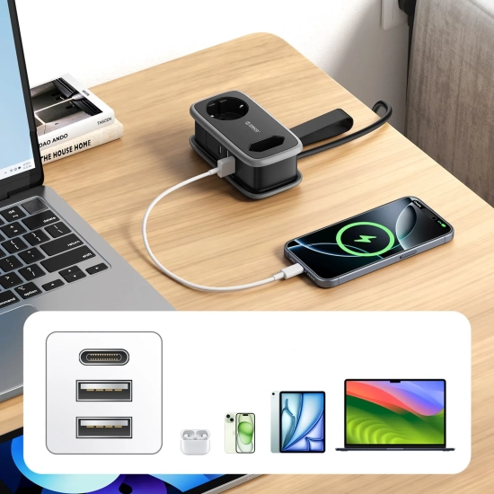 ORICO Listwa zasilająca 5w1 AC USB-A USB-C 15.5W - czarna
