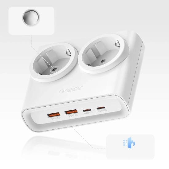 ORICO Listwa zasilająca 6w1 AC USB-A USB-C 25W - biała