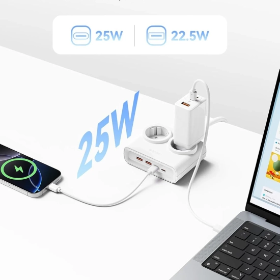 ORICO Listwa zasilająca 6w1 AC USB-A USB-C 25W - biała
