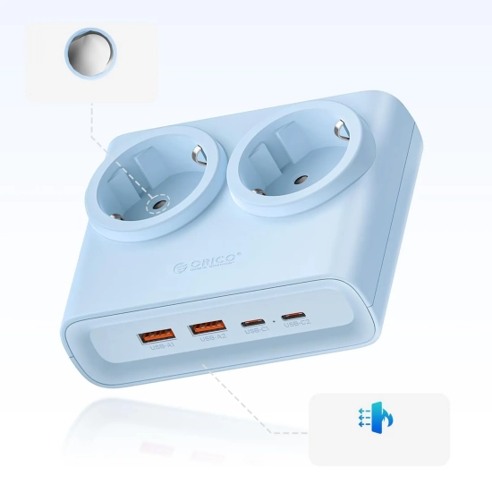 ORICO Listwa zasilająca 6w1 AC USB-A USB-C 25W - niebieska