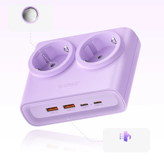 ORICO Listwa zasilająca 6w1 AC USB-A USB-C 25W - fioletowa