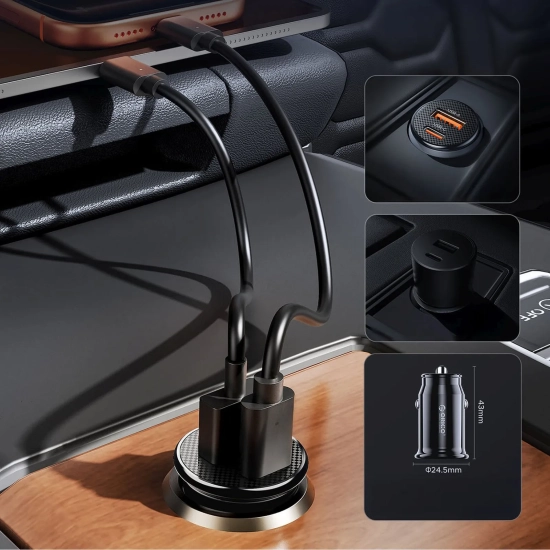 ORICO Ładowarka samochodowa USB-C USB-A 30W - czarna