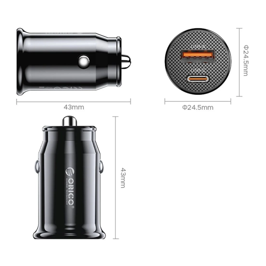 ORICO Ładowarka samochodowa USB-C USB-A 30W - czarna