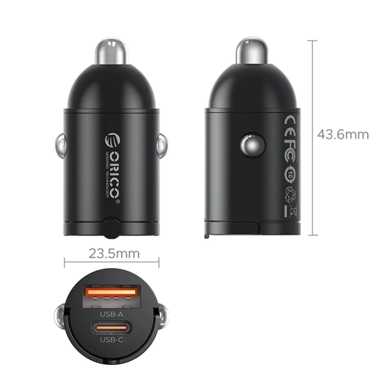 ORICO Ładowarka samochodowa USB-A USB-C 30W - czarna