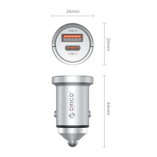 ORICO Ładowarka samochodowa USB-A USB-C 45W - srebrna