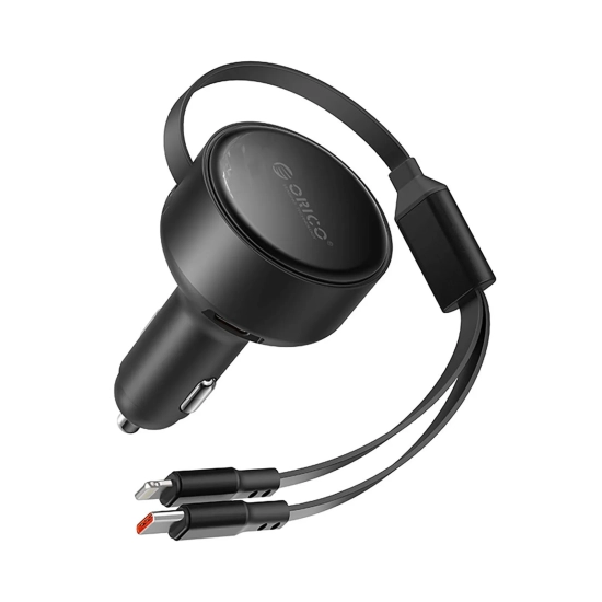 ORICO Ładowarka samochodowa USB-C 60 W ze zwijanymi kablami USB-C iPhone