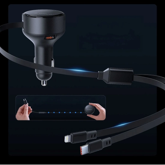 ORICO Ładowarka samochodowa USB-C 60 W ze zwijanymi kablami USB-C iPhone
