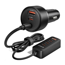 ORICO Ładowarka samochodowa USB-A USB-C z przedłużaczem 108W - czarna