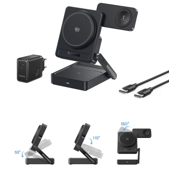 Ładowarka bezprzewodowa 3w1 Qi2.2 35W z zasilaczem EU 45W i kablem USB-C