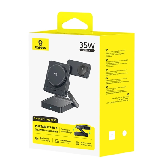 Baseus Ładowarka PicoGo AF21 3w1 Qi2.2 35 W czarna