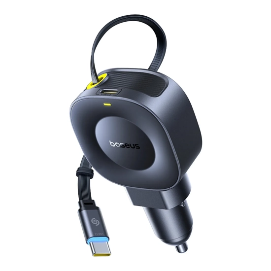 Baseus ładowarka samochodowa 30W zwijany kabel czarna — wariant produktu marki Baseus, kolor czarny, moc do 30W.