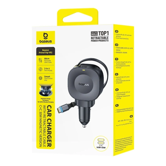 Baseus ładowarka samochodowa 30 W zwijany kabel czarna