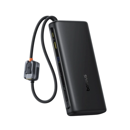 Powerbank 25000mAh 145W z wyświetlaczem wbudowanymi kablami USB-C - czarny